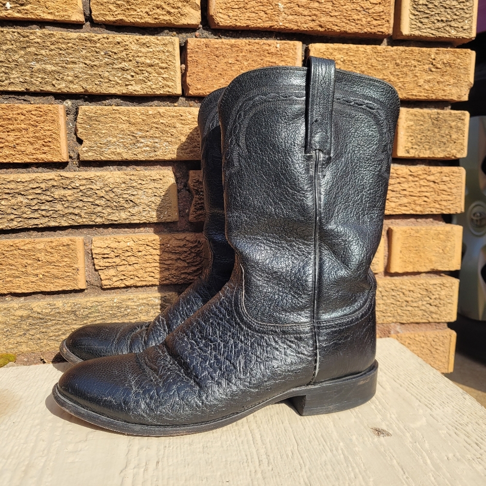 Lucchese 2000 Smooth Ostrich Quill Black Roper Boots Men Size 9 D Review Photos